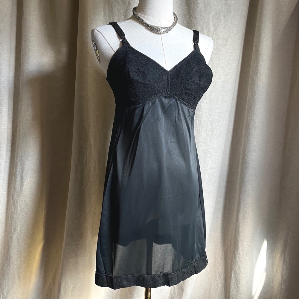 Vintage 60s Youthcraft Black Sheer Open Back Babydoll Slip Dress Lingerie XS